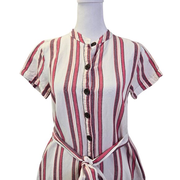 Loft Linen Blend Striped Belted Shirt Dress Size 2 Petite - Picture 4 of 6